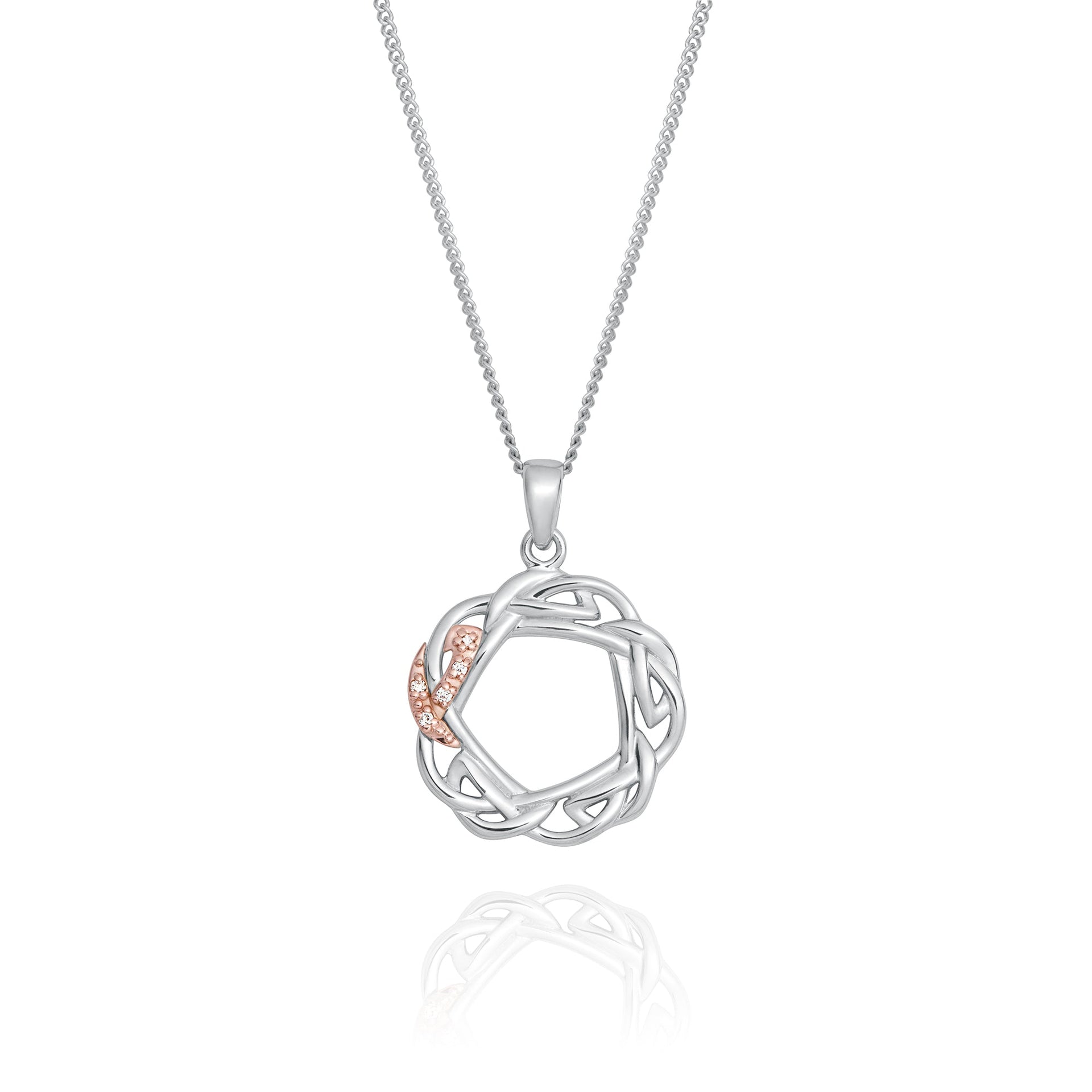 Hearts Entwined Silver and Diamond Weave Pendant