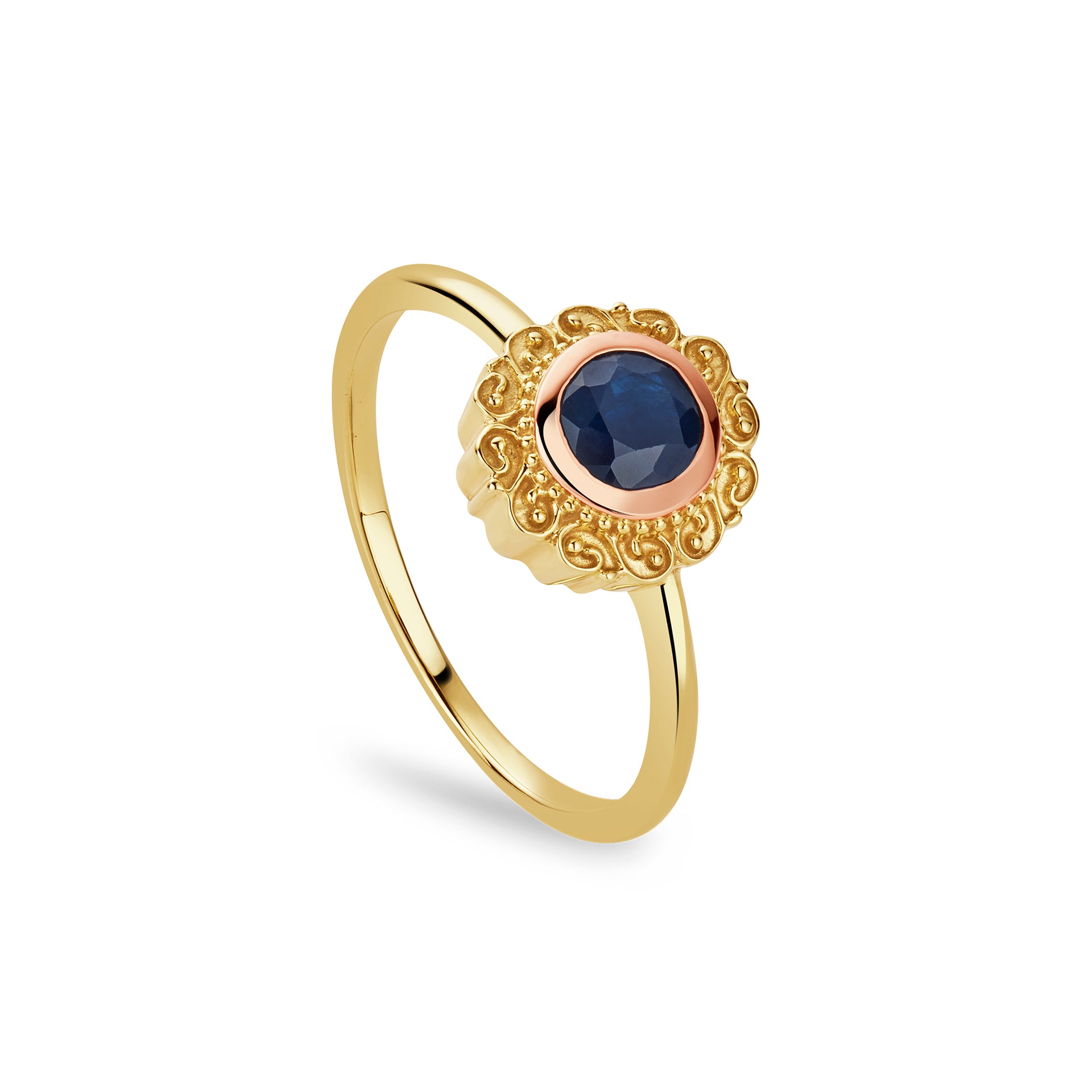 Filigree Gold and Sapphire Ring