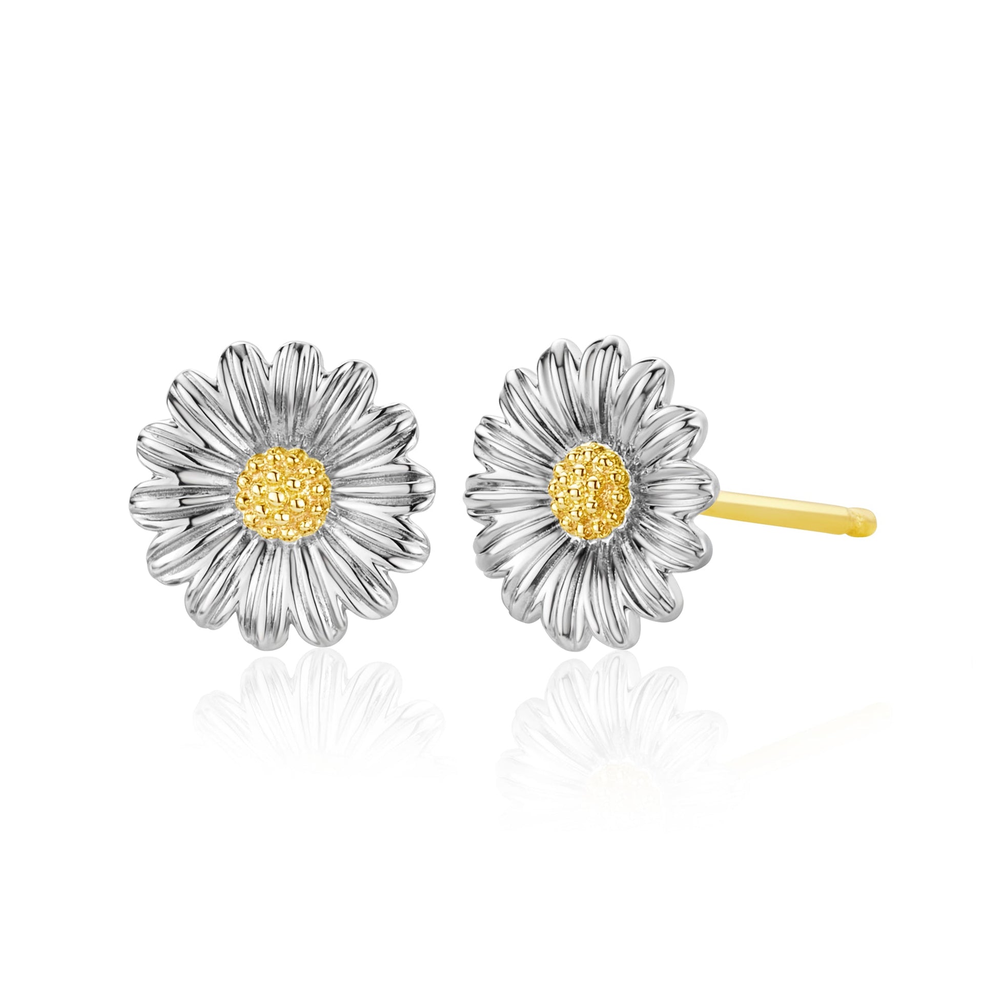 Daisy White and Yellow Gold Stud Earrings