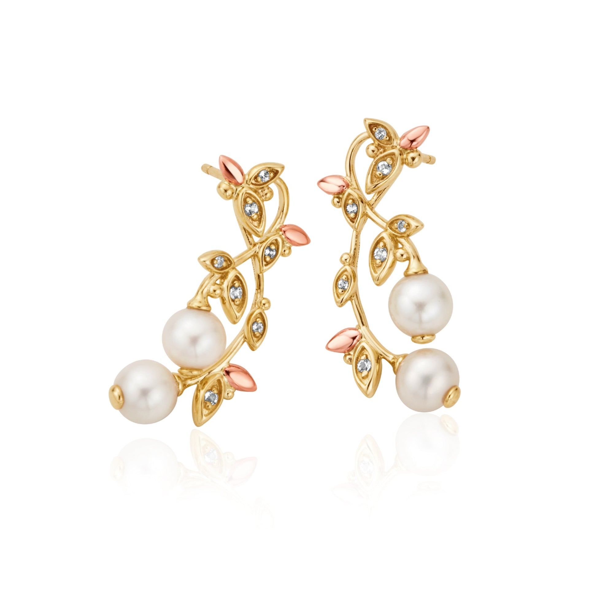 Lily of the Valley Gold, Diamond and Pearl Drop Earrings