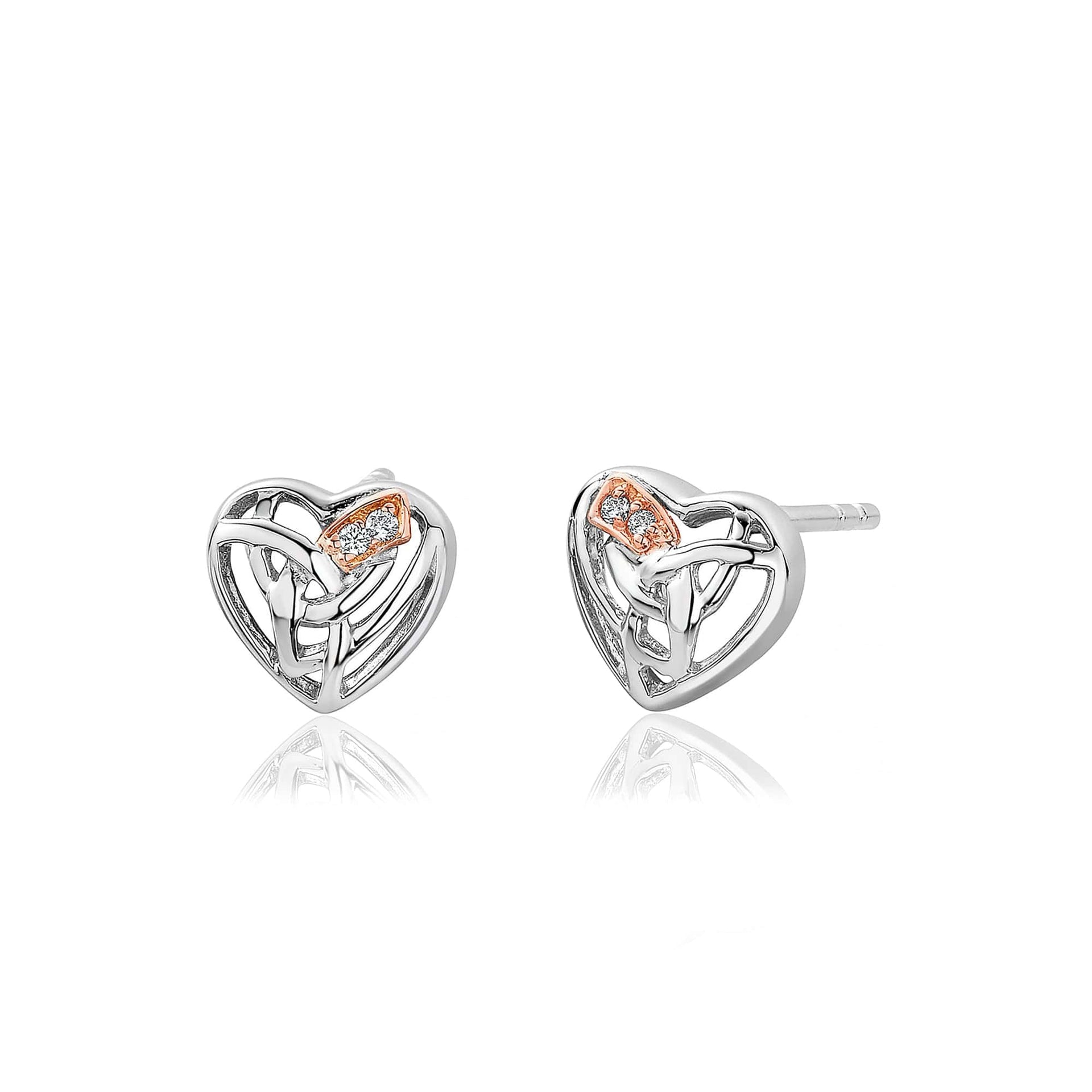 Hearts Entwined Silver and Diamond Stud Earrings