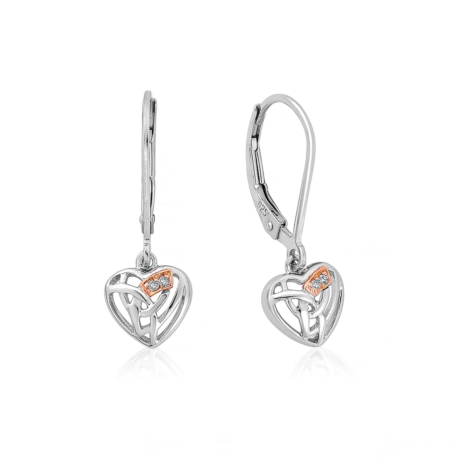 Hearts Entwined Silver and Diamond Drop Earrings