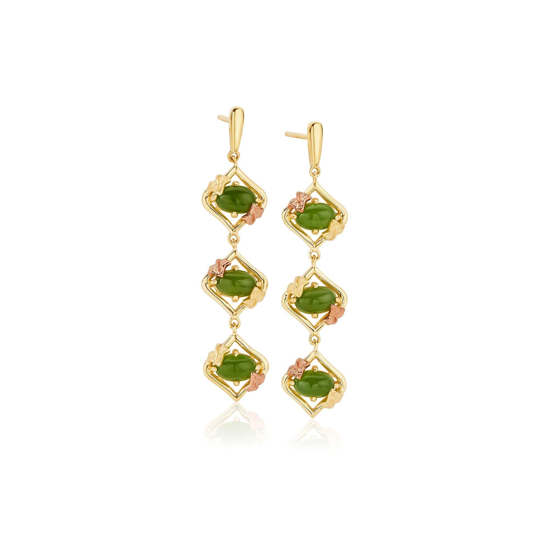 Ivy Leaf Green Jasper and Gold Drop Earrings